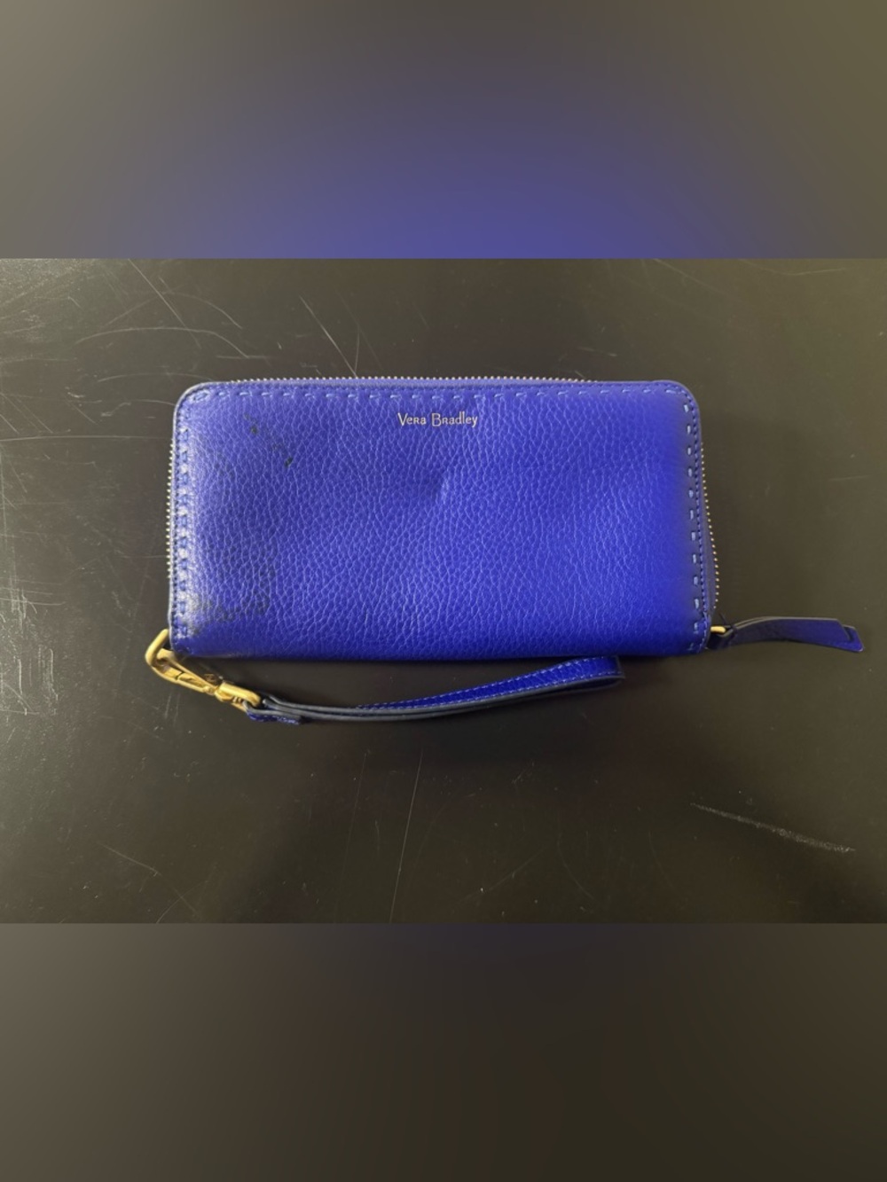 Vera Bradley Royal Blue Leather Zip Wristlet - Picture 1 of 6